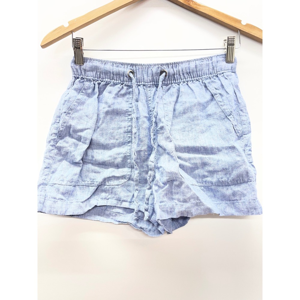 C&C California Womens Light Blue 100% Linen Drawstring Elastic Waist Shorts XS